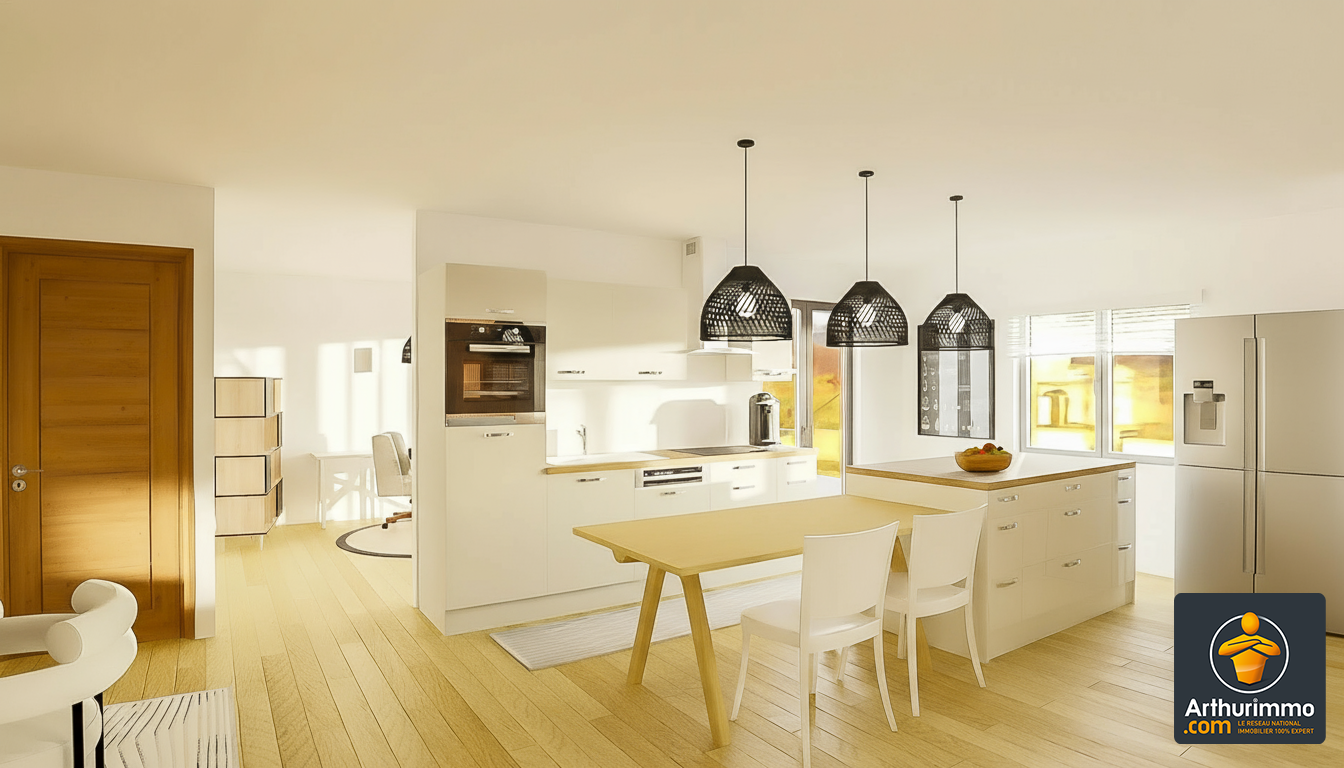 Façade d'une maison moderne avec jardin, vendue à Millery.